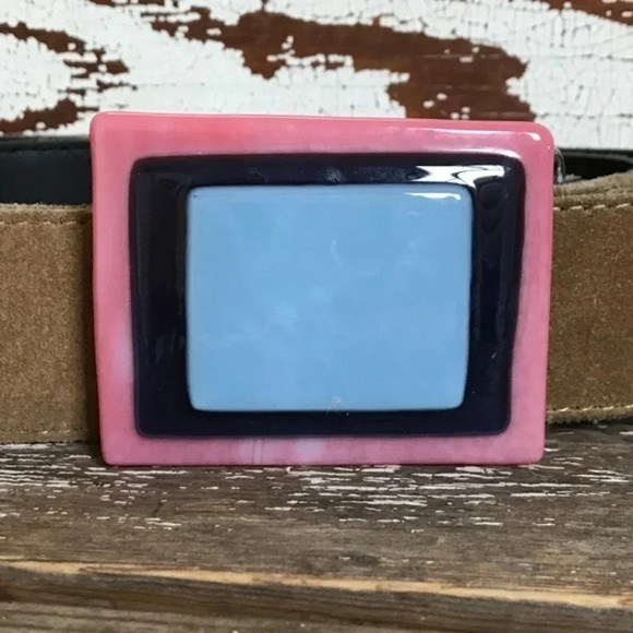Fused Glass Pink and Blue Belt Buckle - Picture 3 of 4